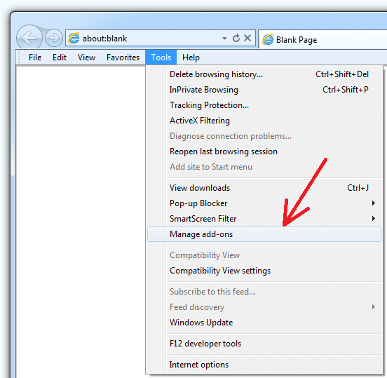 'Tools&nbsp;Manage add-ons' IE menu item